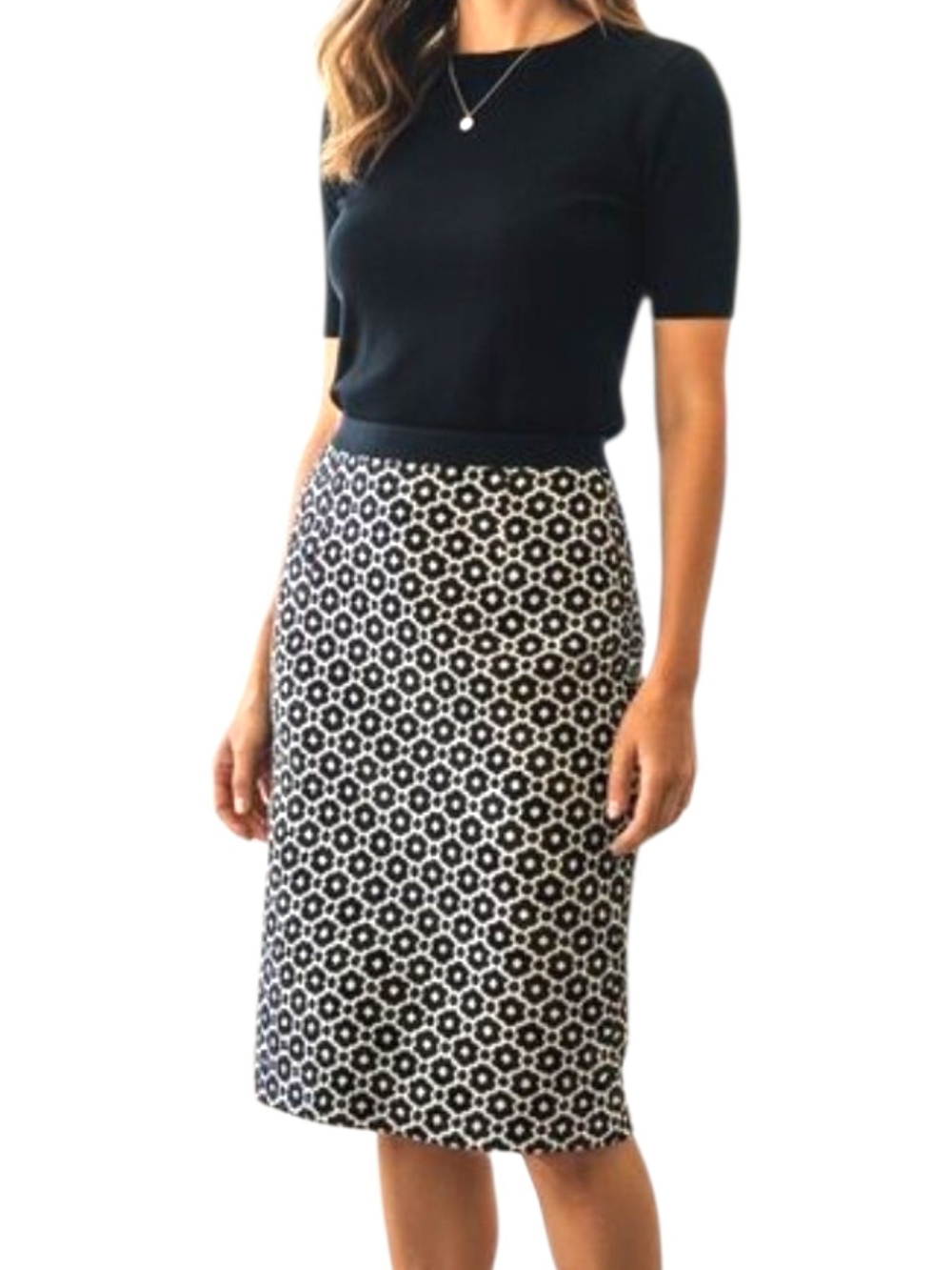 Talbots Black and White Knit Geometric Pencil Skirt